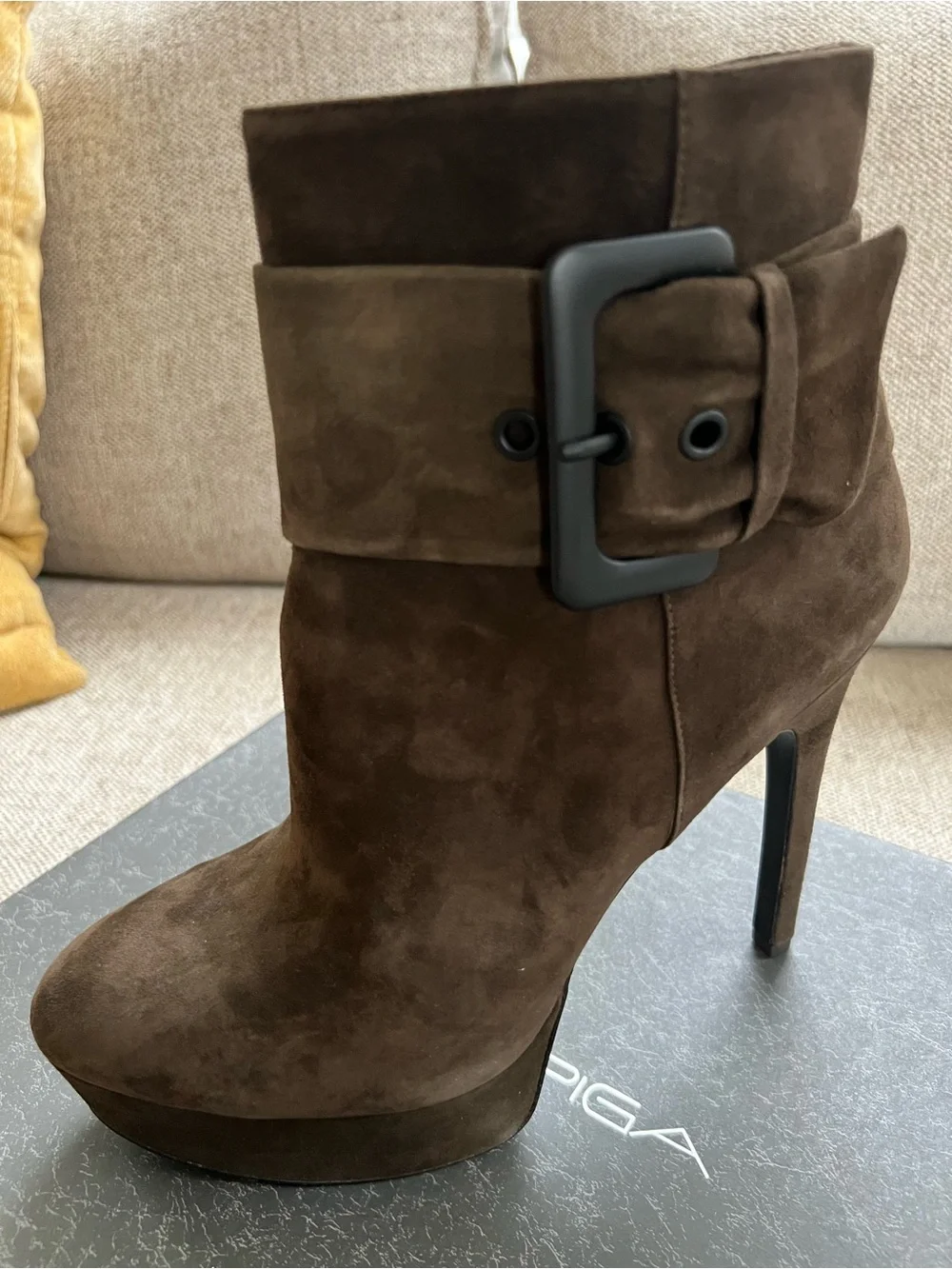 Via Spiga Dark Olive Suede platform  Ankle Bootie V- Demetra